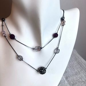 LOFT Gunmetal tone Necklace w/ruby and clear colored accents 18”  #198